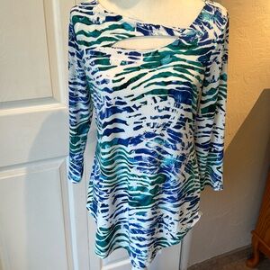 JM collection long, sleeved turquoise blouse, size small